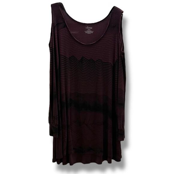 Soma Women's Cold Shoulder Tunic Merlot Agile Lines Banded Cuffs Size Medium - Picture 5 of 9